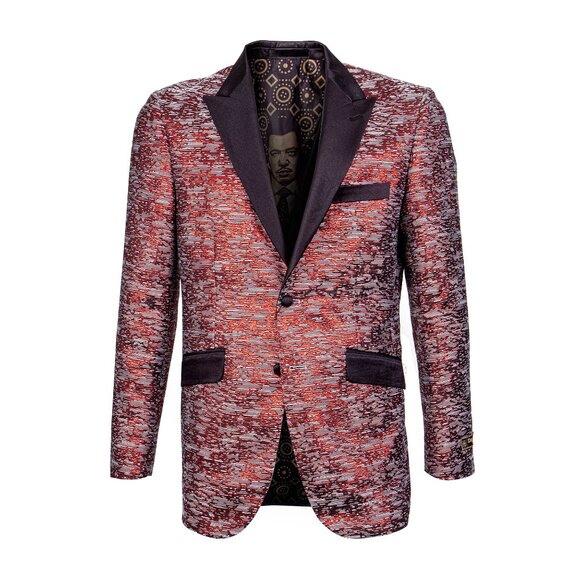 Empire™ Textured Scarlet Peak Lapel Hybrid Fit Blazer, Red & Black - Picture 2 of 6